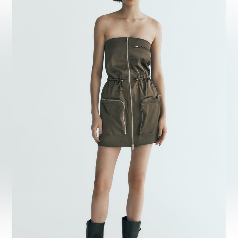 NWT***Zara olive military tube dress